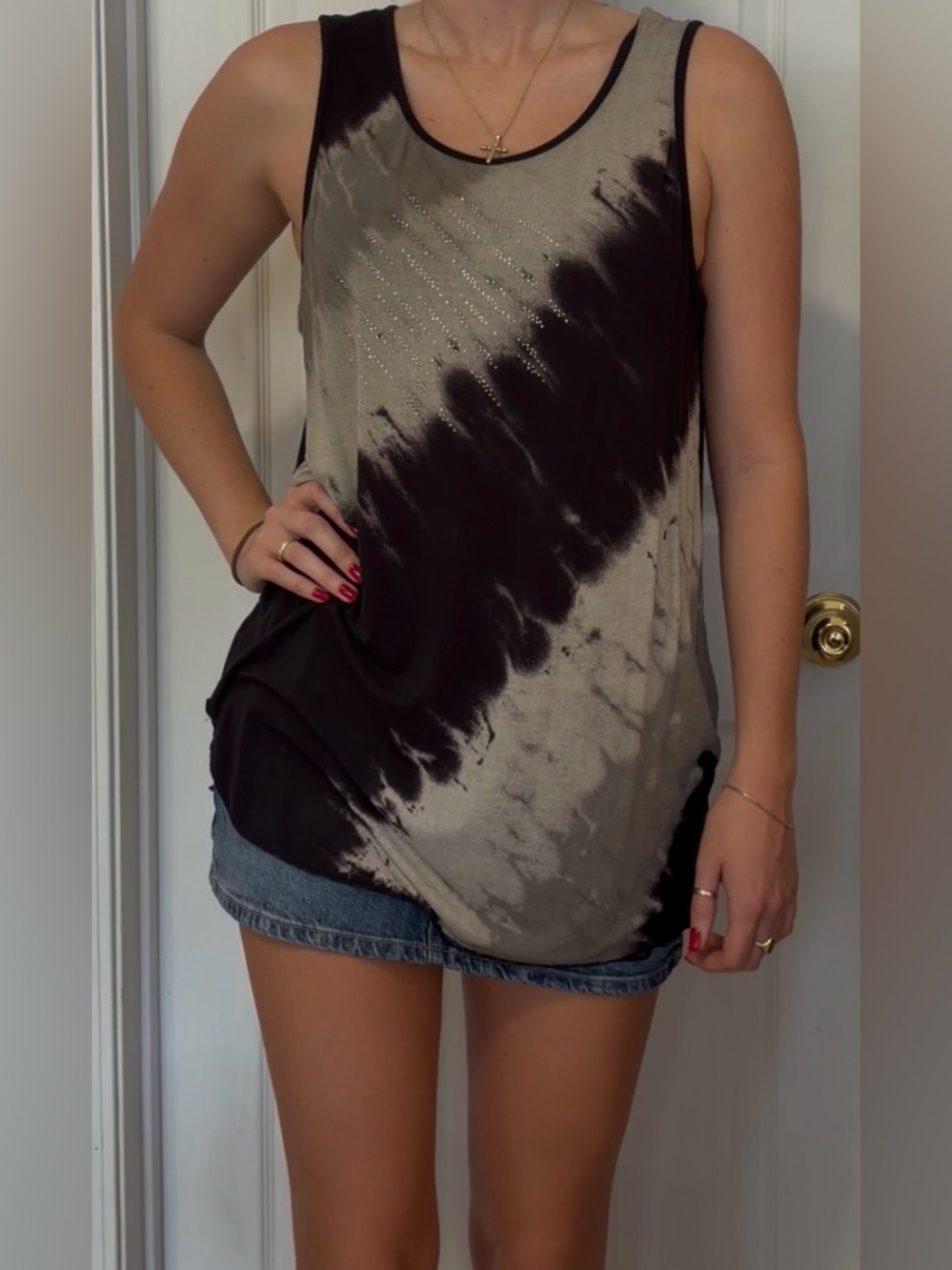 2000s Tie-Dye Flowy Tank Top in Black & Gray Like New